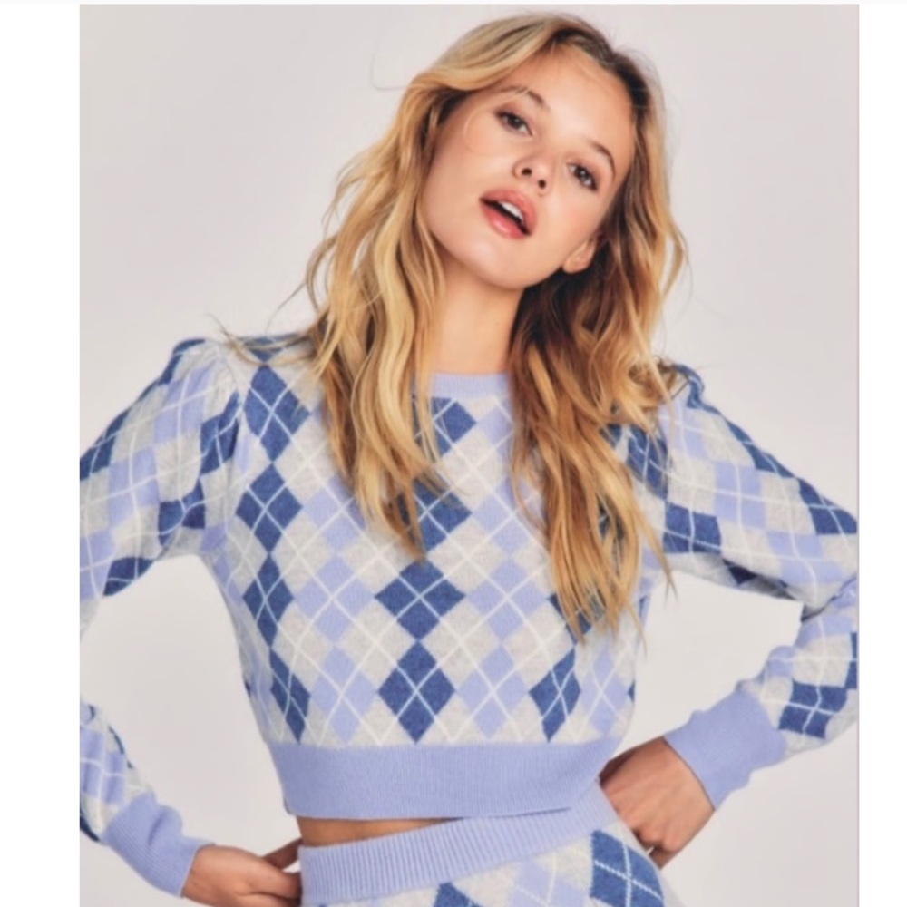 NWT Loveshackfancy size S Glinda cropped sweater in blue